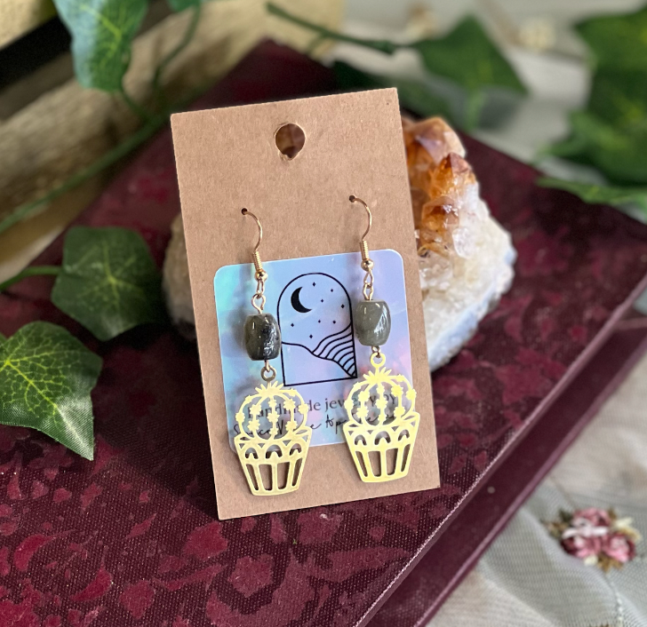 Labradorite Cactus Earrings