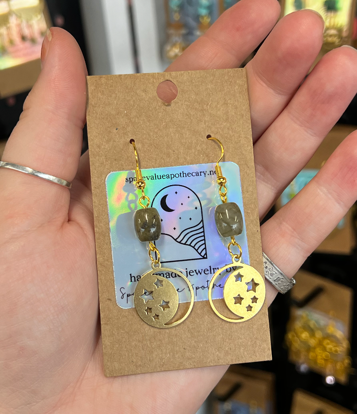 Labradorite Moon Earrings
